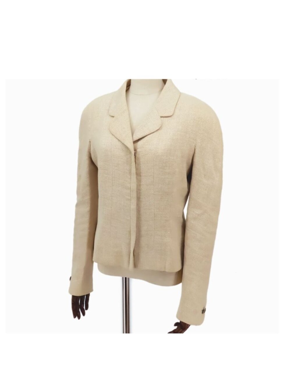 Chanel Zip Up Jacket Beige Linen Silk 98C Outer 38